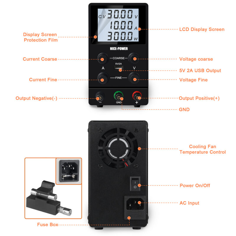 Лабораторно захранване Nicepower SPS3010, 4 цифри, Напрежение 30V, Ток 10A, Груба и фина настройка - Image 4