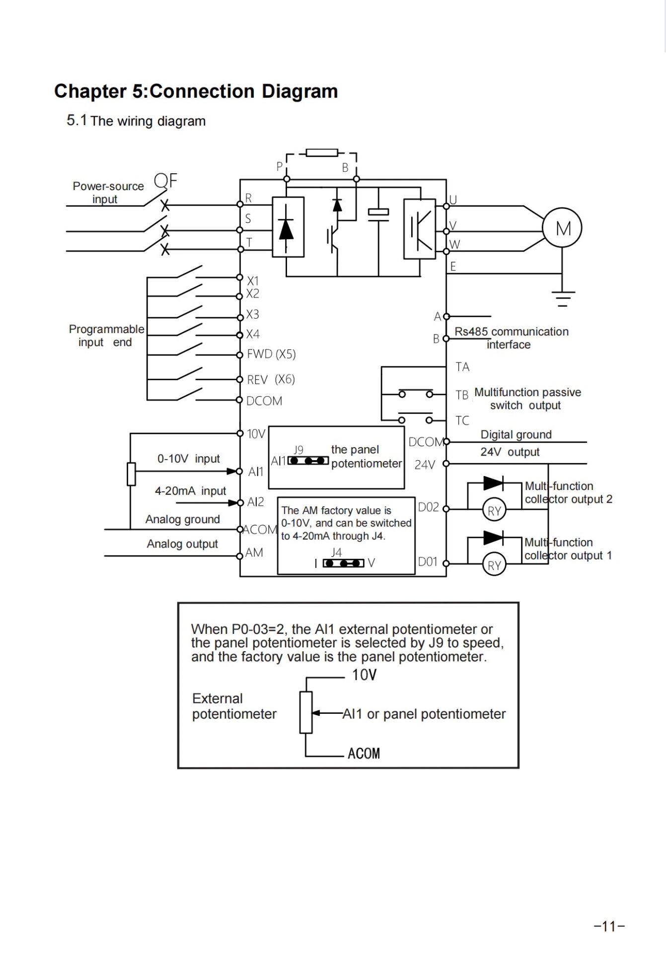 схема на свързване на честотен инвертор за монофазни двигатели