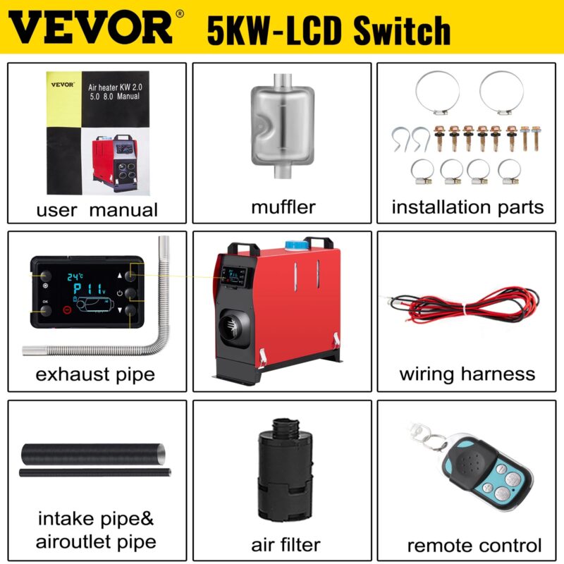 Суха дизелова печка за кола Vevor GC-61, Мощност 5kW, Напрежение 12V, Нафтова, Подходяща за Бусове, Палатки, Камиони, Каравани - Image 5
