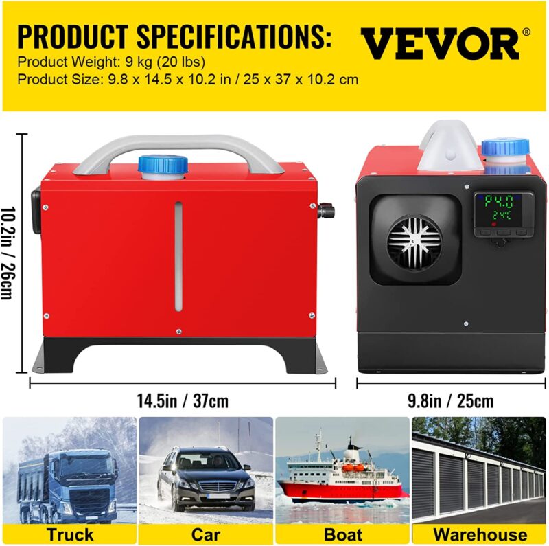 Суха дизелова печка за кола Vevor XMZ-D1, Мощност 8kW, Напрежение 12V, Резервоар 5 литра, Дистанционно управление - Image 3