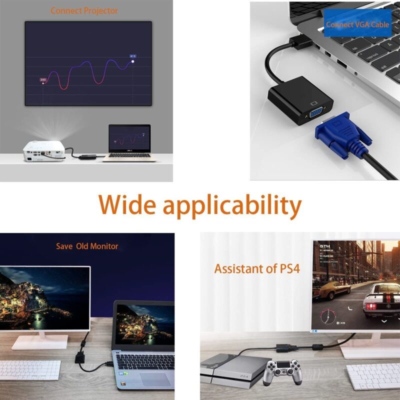 Преходник HDMI към VGA Jiafen CL-2530, За връзка с Компютър, Лаптоп, Монитор, Таблет, PS4, Mac, Проектор, 1080P, Кабел, Дължина 25 см. - Image 2