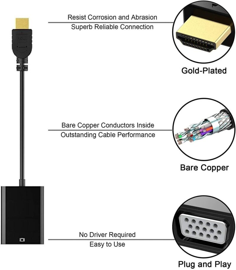 Преходник HDMI към VGA Jiafen CL-2530, За връзка с Компютър, Лаптоп, Монитор, Таблет, PS4, Mac, Проектор, 1080P, Кабел, Дължина 25 см. - Image 5