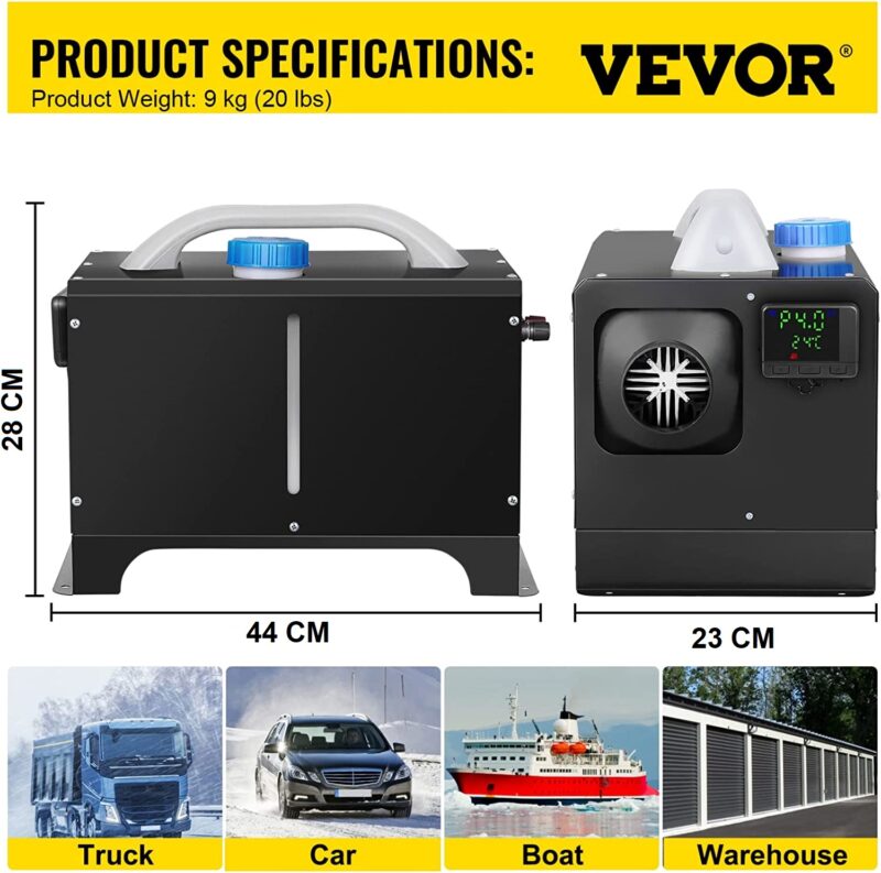 Суха дизелова печка за кола Vevor WF4501-B, Мощност 8kW, Напрежение 12V, Резервоар за гориво 5 литра, Преносима - Image 11