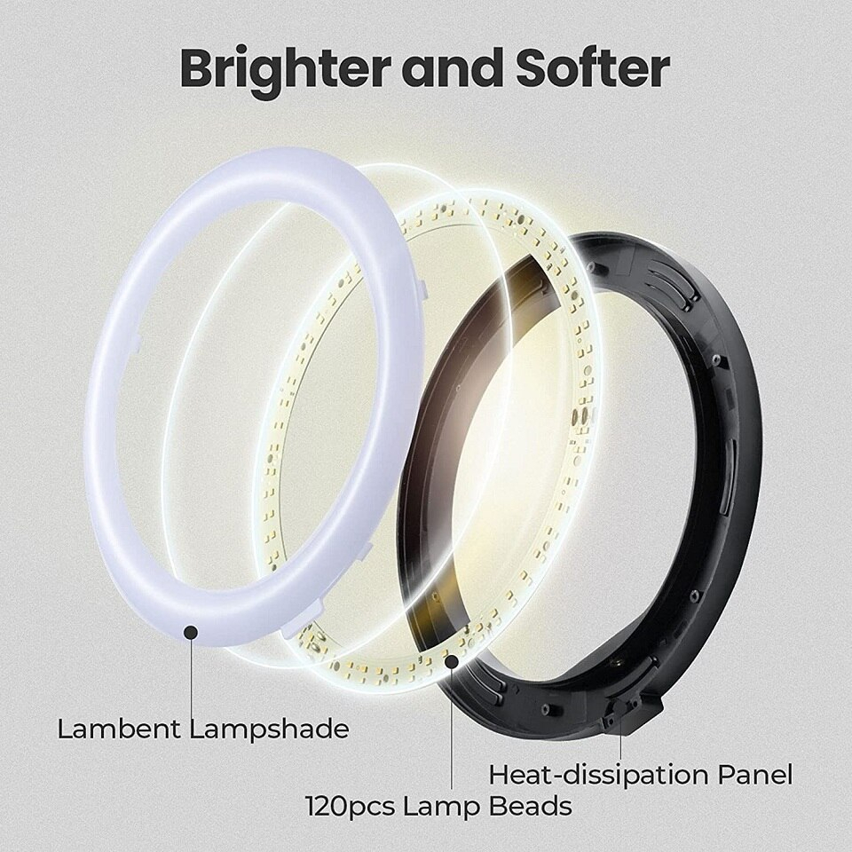 селфи ринг лампа jiafen xd-260bg, универсална, регулируема, led технология, 3 режима на цвят, 3200-5600K