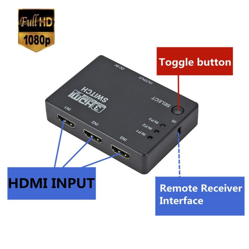 HDMI разклонител Jiafen PLL226, 3 към 1, Кабел за зареждане, Дистанционно управление, Резолюция Full HD 1080P, 3D, Подходящ за Телевизор, Лаптоп, Blu-ray, PS4, PS3, Xbox, HD-DVD - Image 4