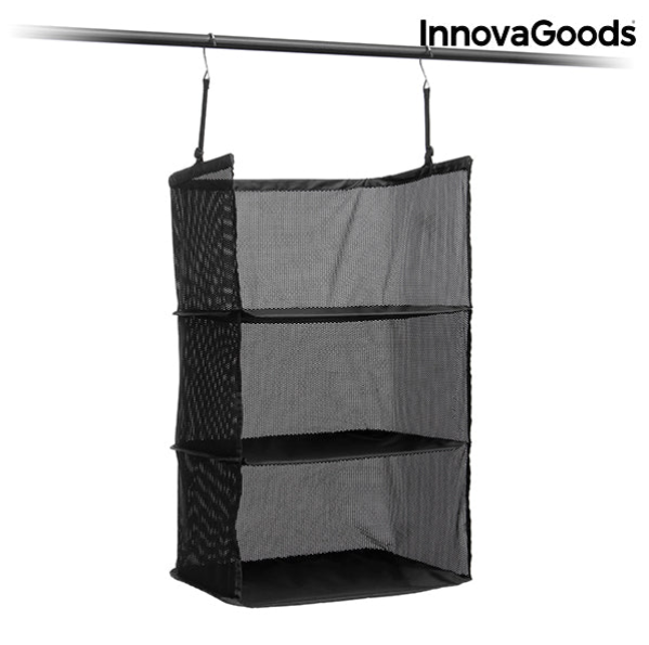 Органайзер за гардероб InnovaGoods има здрава конструкция от стоманени рамки на всеки рафт и висококачествен перфориран полиестер.