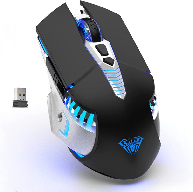 Мишка Aula SC200-749, Геймърска, Вградена батерия, RGB подсветка, Безжична, 7D, Капацитет 800mAh, Свързаност USB 2.4Ghz и Bluetooth, Micro USB порт за зареждане, 7 Бутона, Резолюция 800/1200/1600 DPI, Черен - Image 5