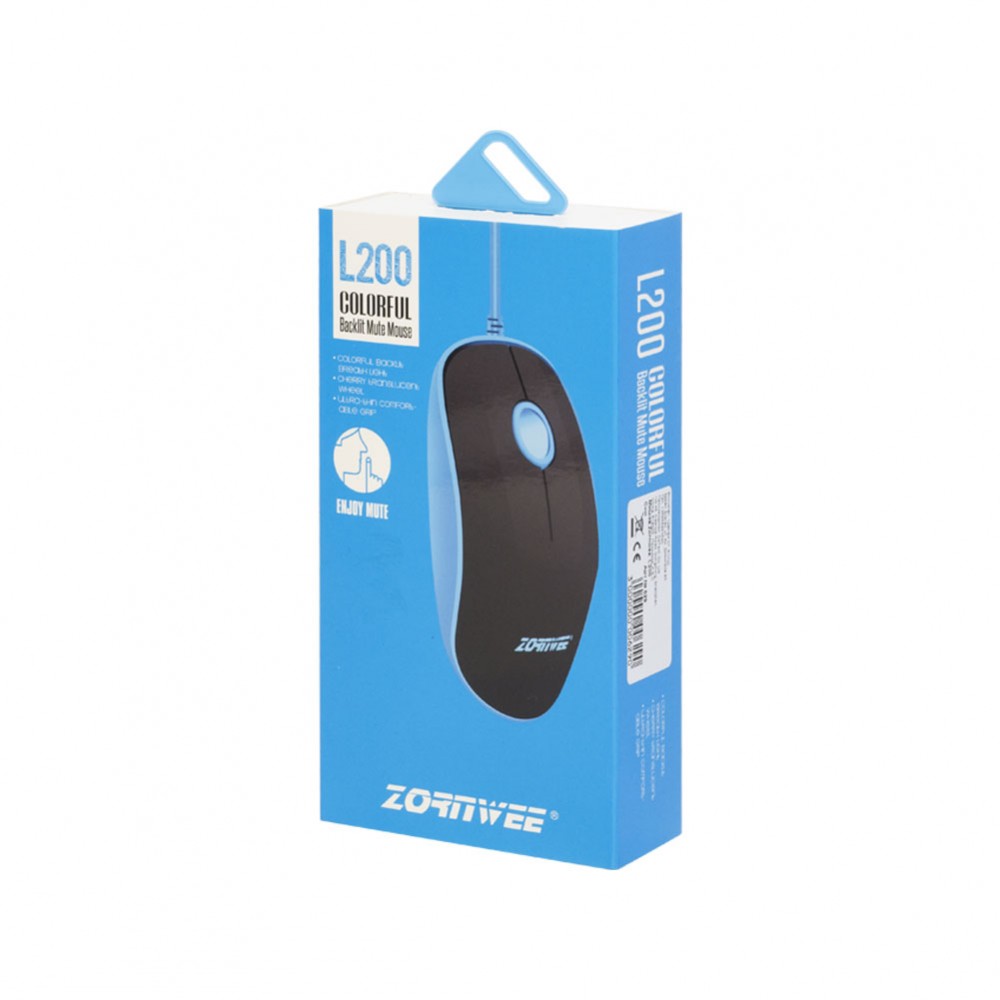 Мишка ZornWee L-200629 LED Подсветка Безшумна Оптична USB 1600 DPI 3 бутона Cherry скрол бутон Дължина на кабела 1.5m Черен