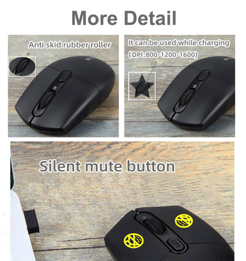 Мишка Mixie R-520721, Безжична, USB, 4D, 2.4GHz, 4 бутона, Резолюция 800/1200/1600 DPI, Обхват до 10 метра, Режим на пестене на енергия, Plug & Play, Черен - Image 6