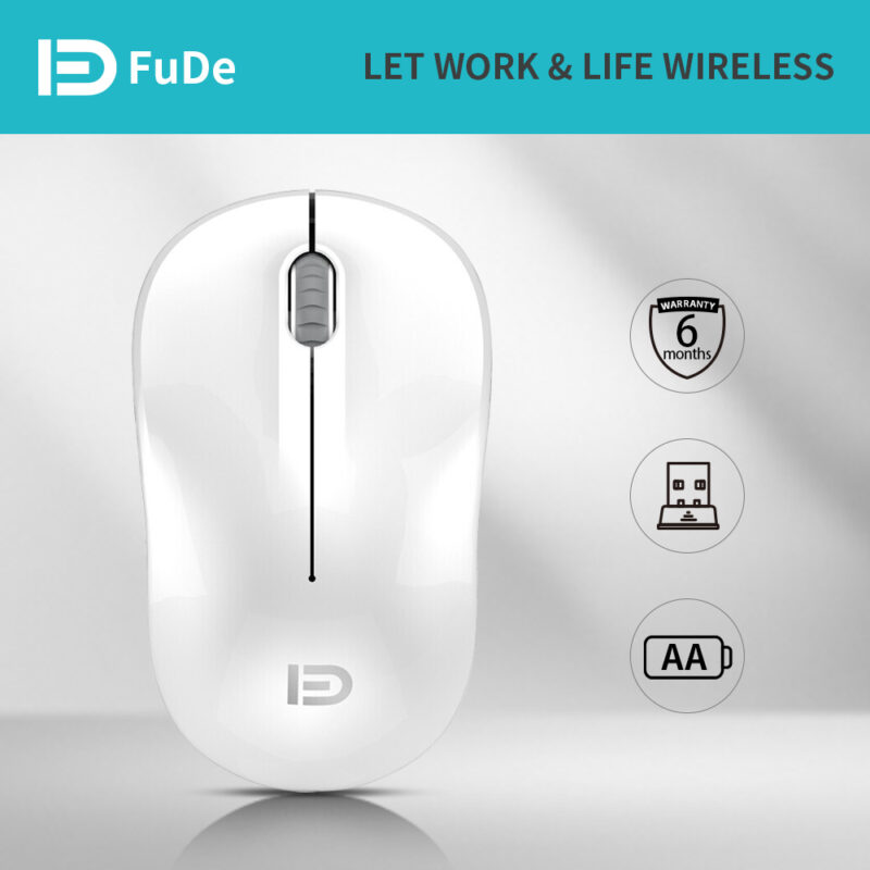 Мишка Fude V17667, Безжична, 2.4GHz, 3 Бутона, 1200 DPI, Работна дистанция до 10 метра, Включена батерия, Ергономичен дизайн, Бял - Image 3