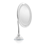 Козметично огледало InnovaGoods-V221, LED, Гъвкаво рамо, Вакуум закрепяне с вендуза, Увеличение 5 пъти, Ротация на 360°, Бяла светлина, Захранване 3 батерии AAA, Бял