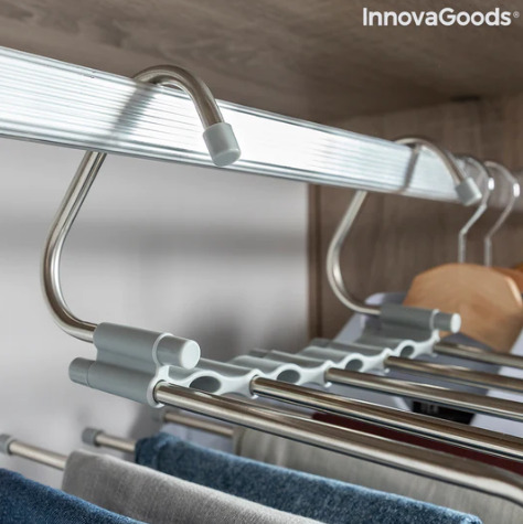 InnovaGoods-V543 е комплект от 5 броя закачалки за закачане на дънки, панталони, клинове, анцузи, шалове и други.