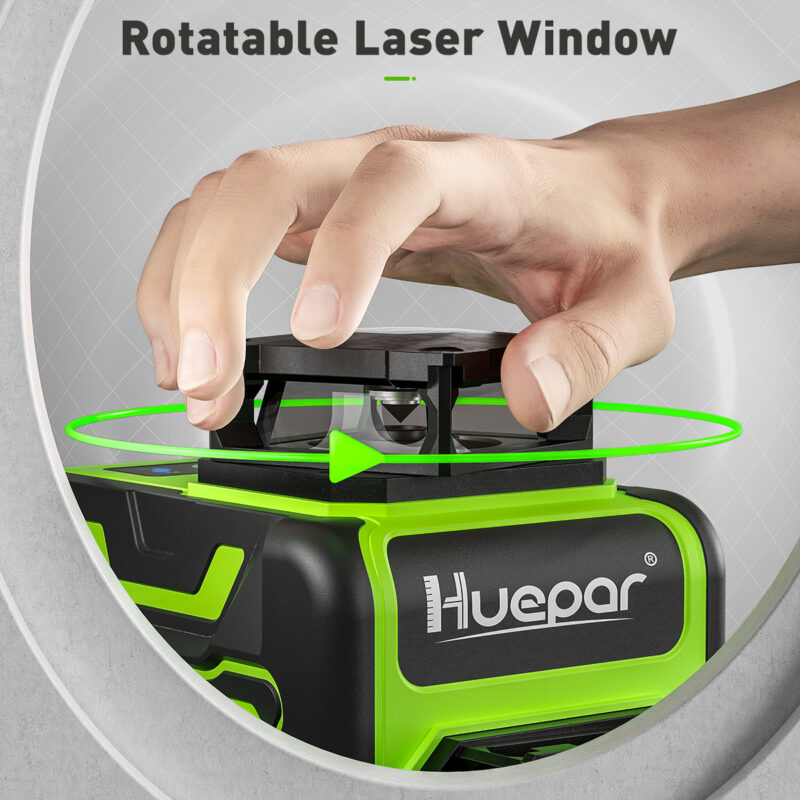 Лазерен нивелир Huepar R03CG TPD14, 360 градуса, 3D, Зелени линии, Литиево йонна батерия, Включена тринога - Image 2