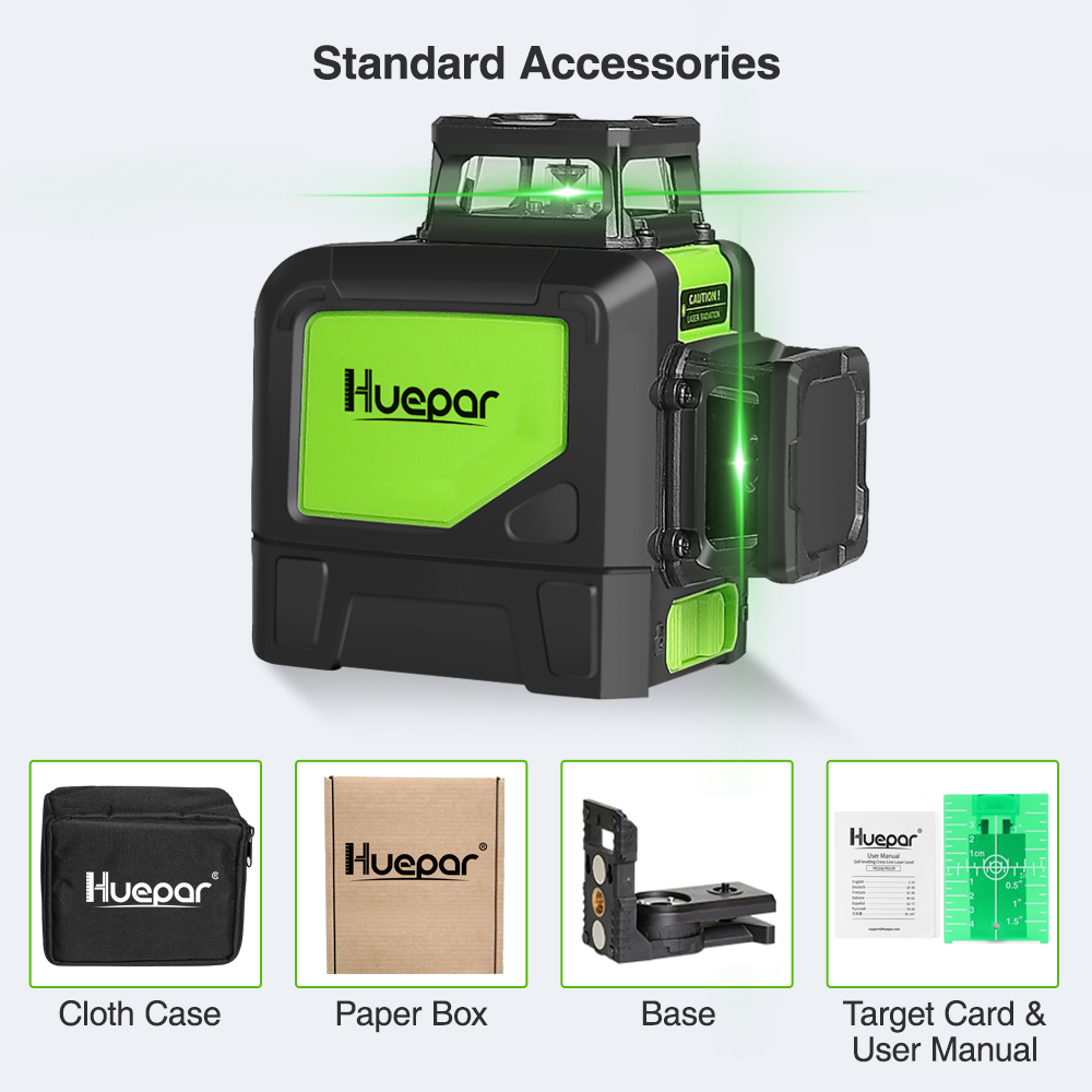 Huepar Self-leveling Professional Green Beam Cross Line Laser 360-Degree Coverage Horizontal and Vertical Line with Pulse Modes