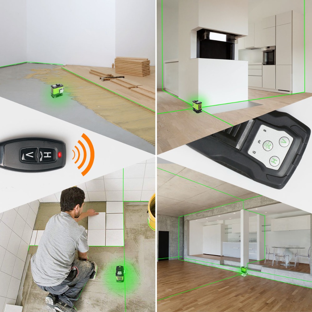 Huepar 3D Self-leveling Laser Level 3x360 Green Beam Cross Line 360° Vertical Horizontal Line Remote Control & Hard Carry Case