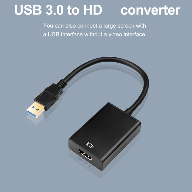 Преходник USB към HDMI Jiafen YT92, За споделяне на видео и прехвърляне на файлове и данни, Поддръжка на 1080p, 720p, 576p и 480p, От USB 3.0 към HDMI, Черен - Image 3