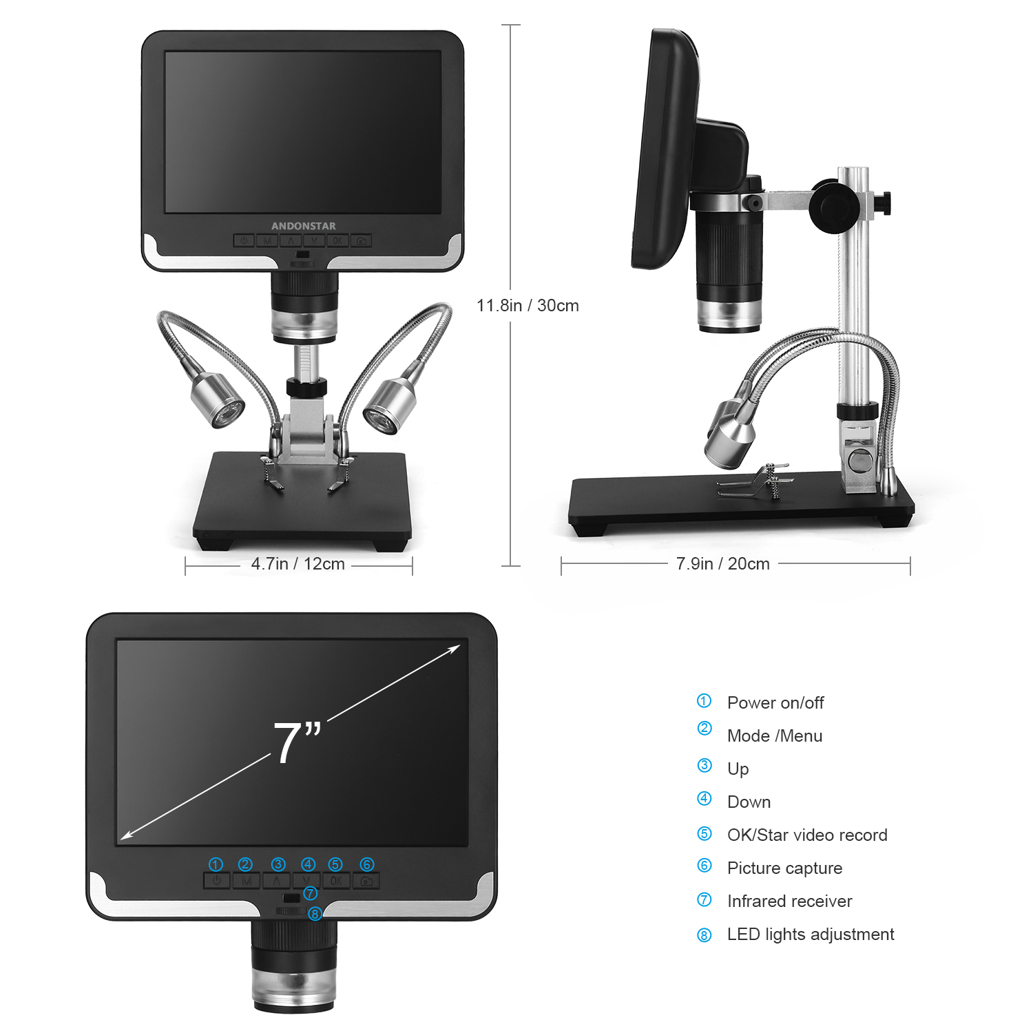 Andonstar Digital Microscope for Adults Soldering AD206 1080P Soldering Microscope for Phone Watch Repairing SMD/SMT Black&White