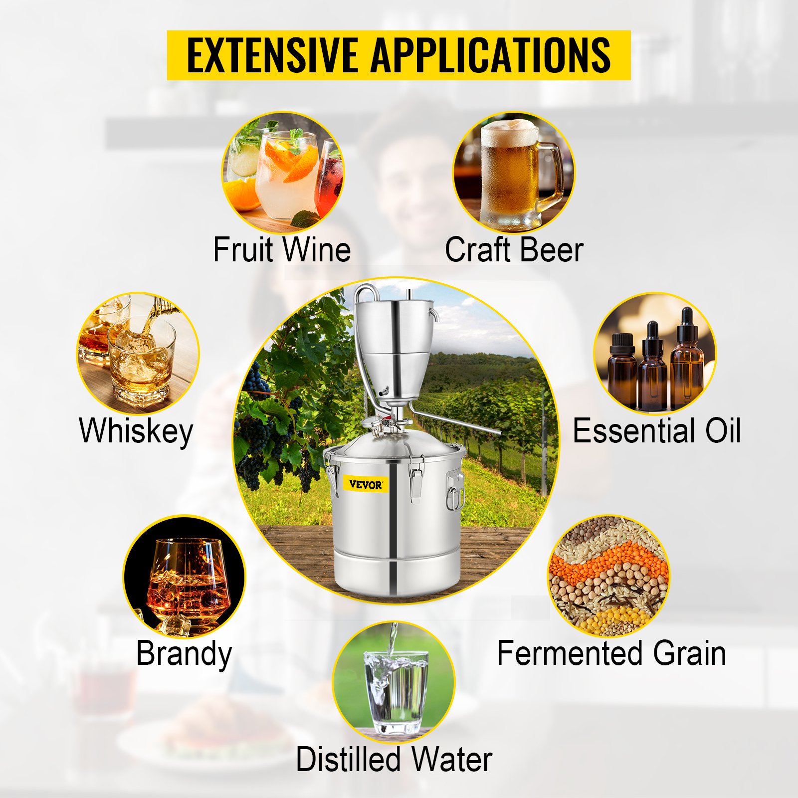 VEVOR 30L Water Alcohol Distiller Stainless Steel DIY Moonshine Equipment for Whisky Wine Beer Spirits Still Home Brewing Kit