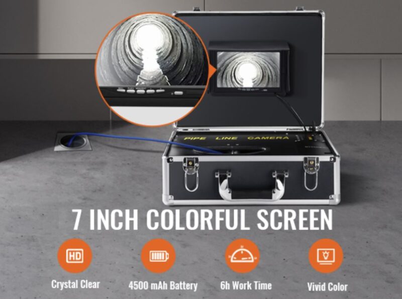 Камера за канали Vevor V279, Екран 7", DVR функция, Водоустойчива, 12 регулируеми светодиода, Слот за SD карта 16 GB - Image 8