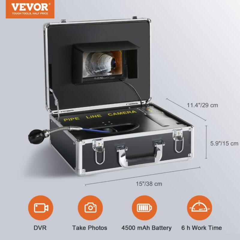 Камера за канали Vevor V279, Екран 7", DVR функция, Водоустойчива, 12 регулируеми светодиода, Слот за SD карта 16 GB - Image 10
