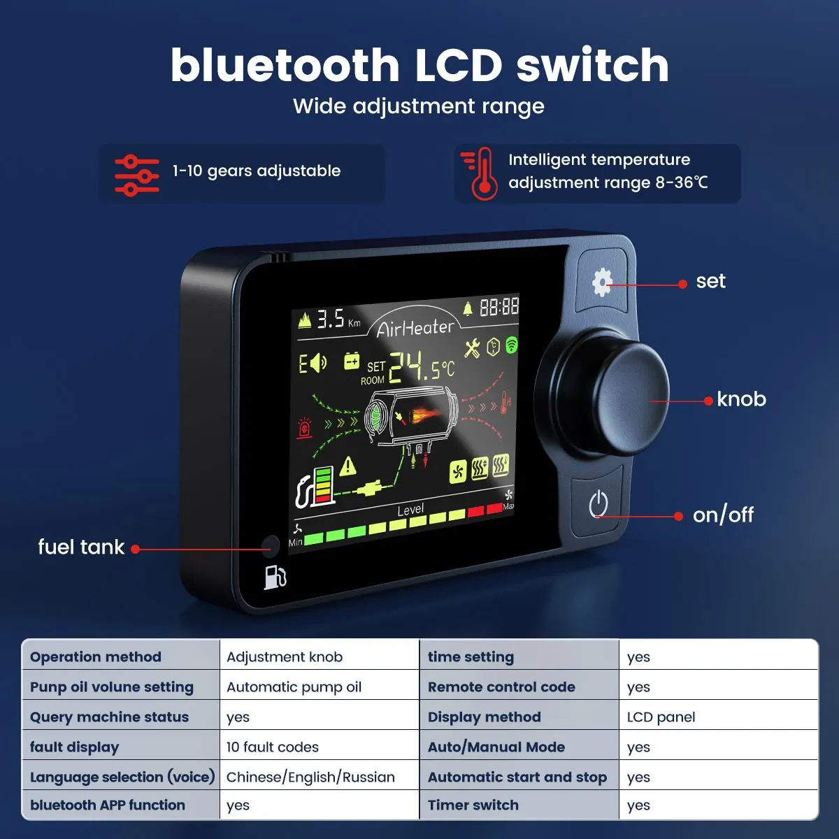 суха дизелова печка с bluetooth, LCD дисплей, копче 