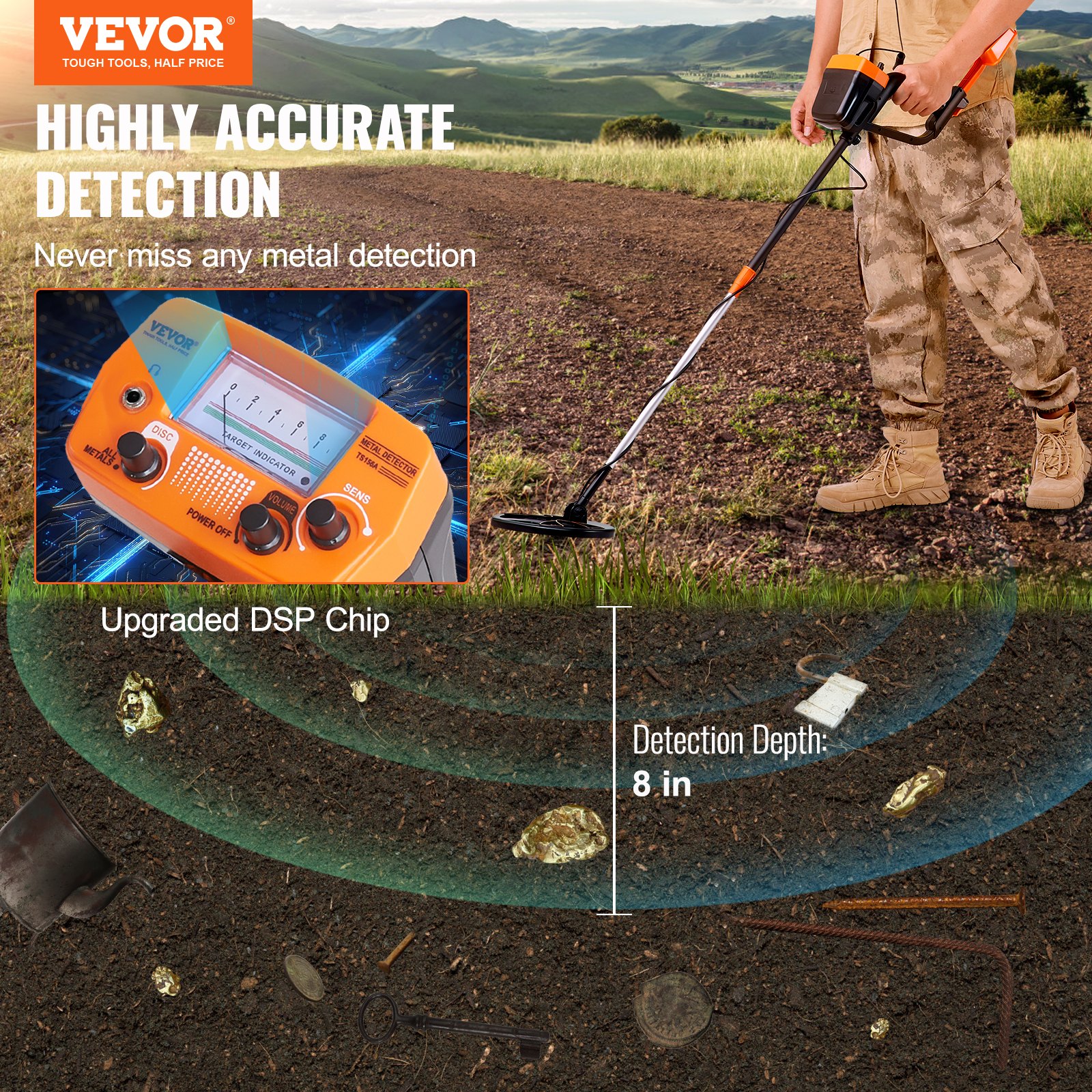 Професионален металдетектор Vevor TS156A Ви дава възможността да търсите заровени и загубени предмети