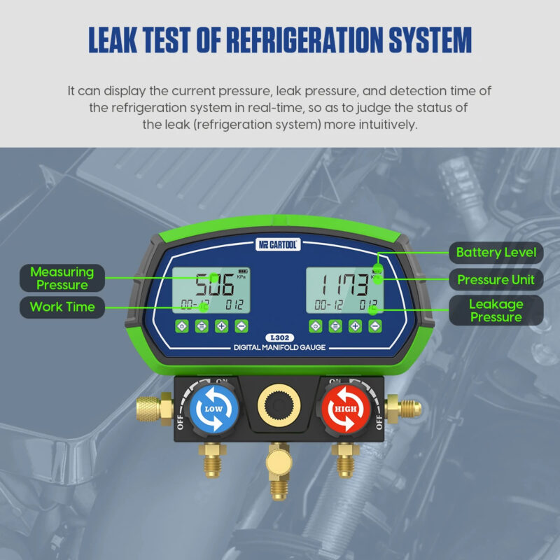 манометричен блок за климатици MRCARTOOL L302 с тест за изтичане на фреон