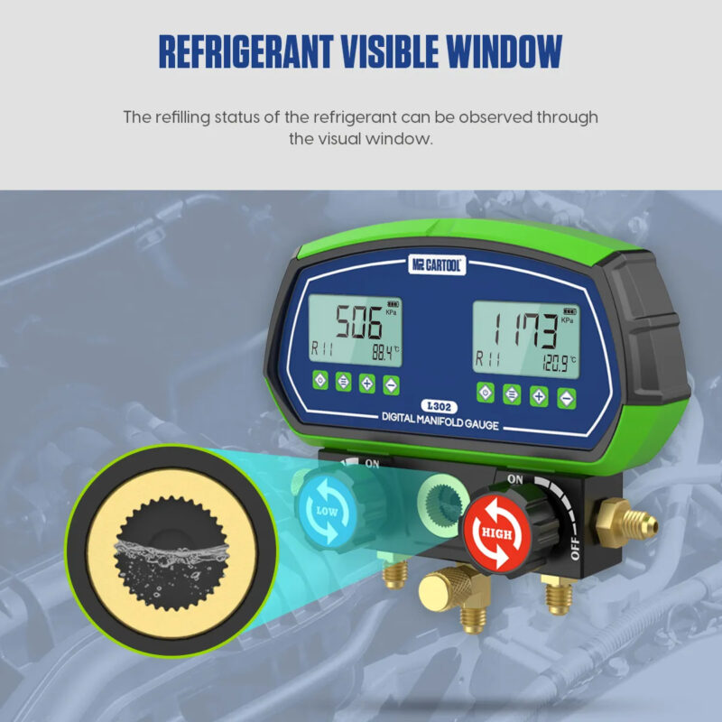 манометричен блок за климатици MRCARTOOL L302 с прозорче за наблюдение на хладилния агент