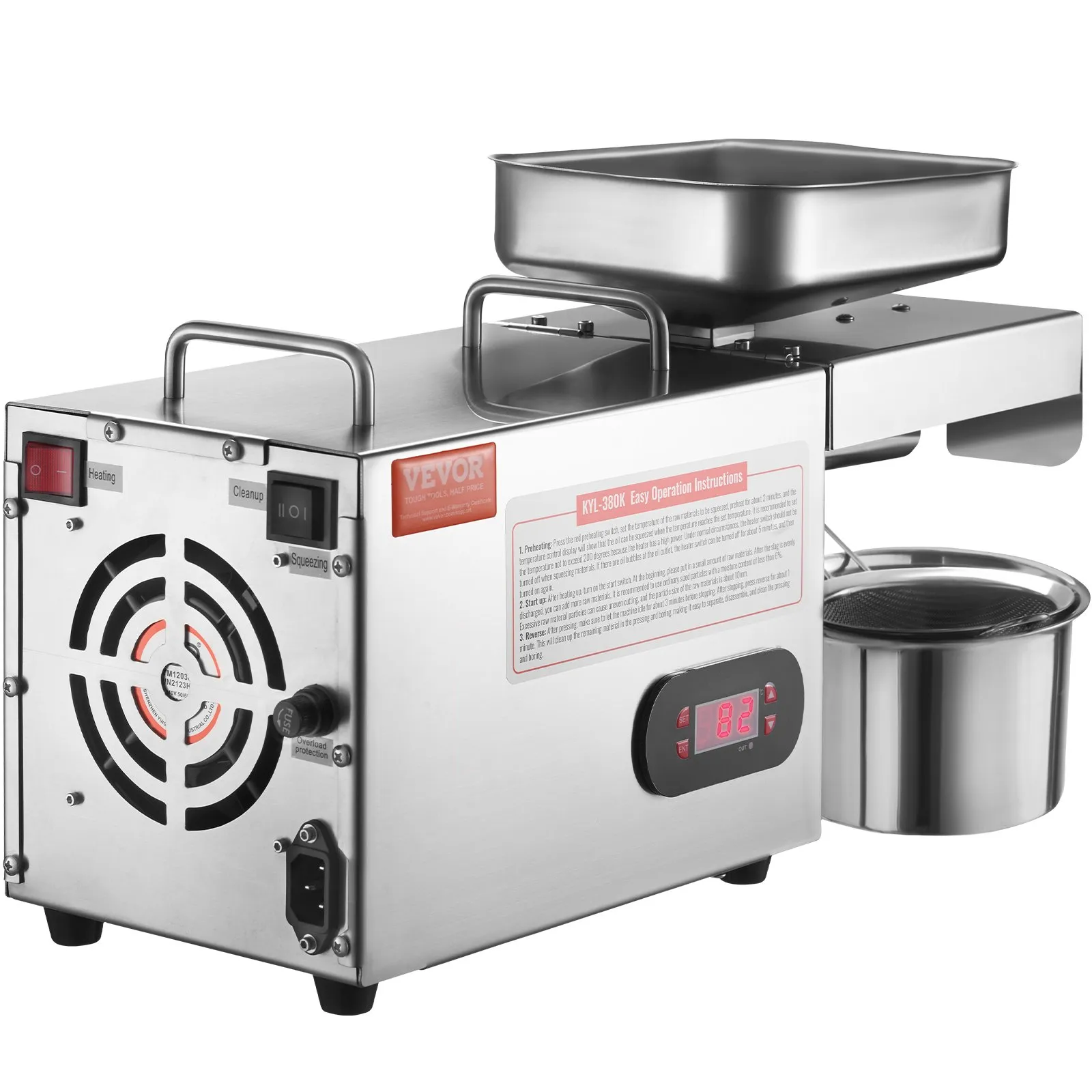 Екстрактор за олио и масла Vevor KYL-380K, Мощност на нагревателя 850W, Напрежение 220V, SUS304 неръждаема стомана - Image 10