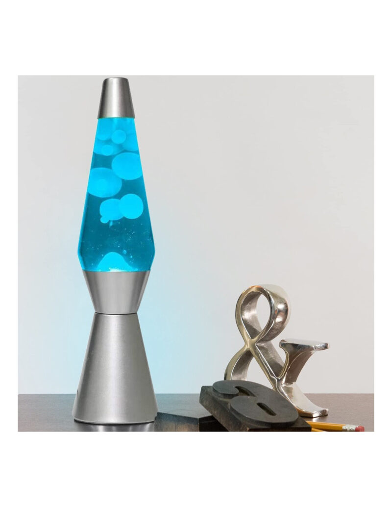 lampada lava lamp 40 cm xl1764 base silver magma glitter blu e bianco design 1