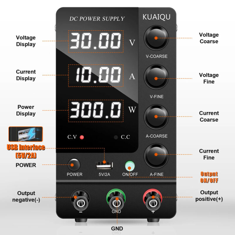 Лабораторен захранващ блок KUAIQU AN205-SPS, Импулсен, 32V 6A, 30V 10A, 60V 5A - Image 3