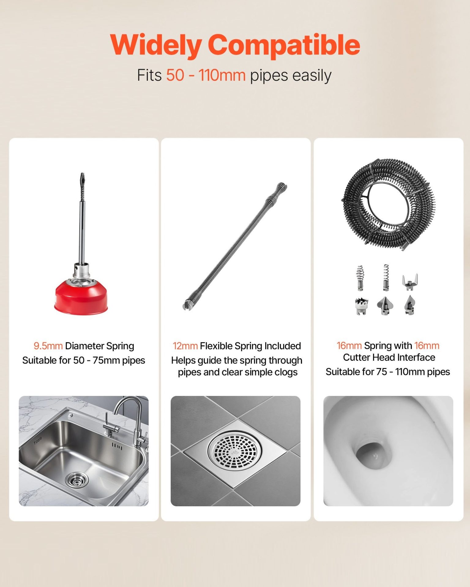 Машина за отпушване на канали Vevor GQ-100, Две жила с дължина 20 и 5 метра, Мощност 400W - Image 5