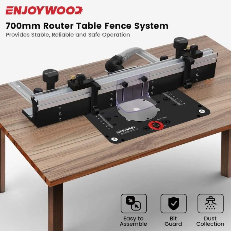 ENJOYWOOD 700mm Router Table Fence System – стабилна дърводелска маса за оберфреза с лесно сглобяване, предпазител и колектор за прах.