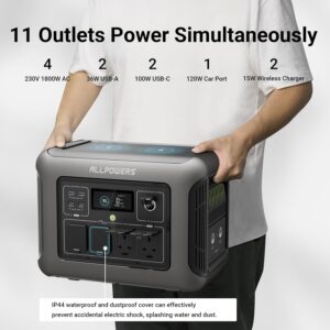 Allpowers R1500 - мощност за захранване на 11 устройства едновременно, включително AC, USB и безжични зарядни.