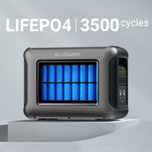 Преносима електроцентрала Allpowers R1500 с LiFePO4 батерия, осигуряваща 3500 цикъла на зареждане.