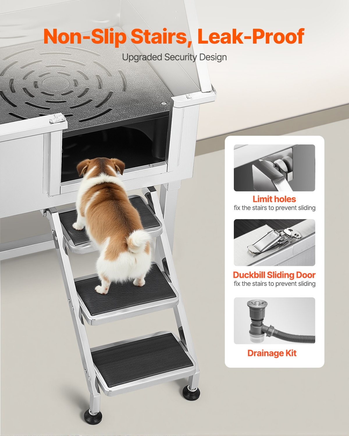 Вана за къпане на куче VEVOR K2E01002, Размери 96.1 x 62.0 x 122 см, Товароносимост до 100 кг - Image 3