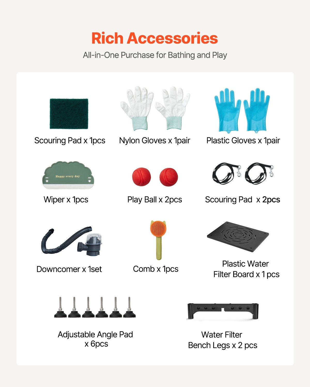 Вана за къпане на куче VEVOR K2E01002, Размери 96.1 x 62.0 x 122 см, Товароносимост до 100 кг - Image 6