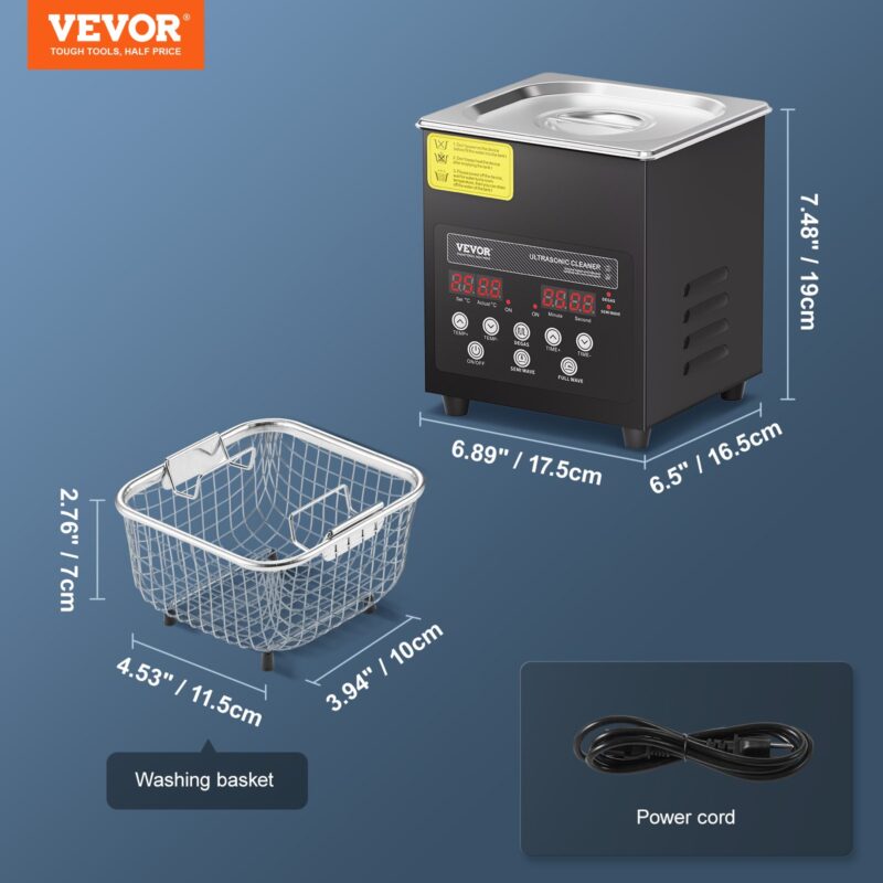 Ултразвукова вана Vevor KZ-F2, Вместимост 2 литра, Мощност 60W, Подходяща за почистване на бижута, дюзи, различни метали - Image 7