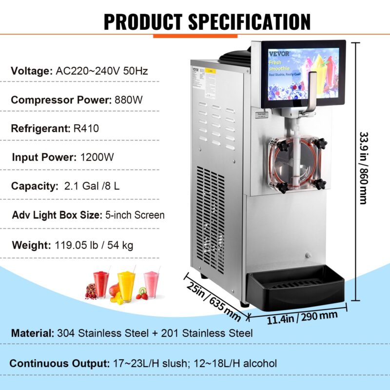 Професионална машина за скрежина VEVOR XRJF-12, Капацитет 8 литра, Компресор 880W, Производителност до 23 литра/час - Image 7