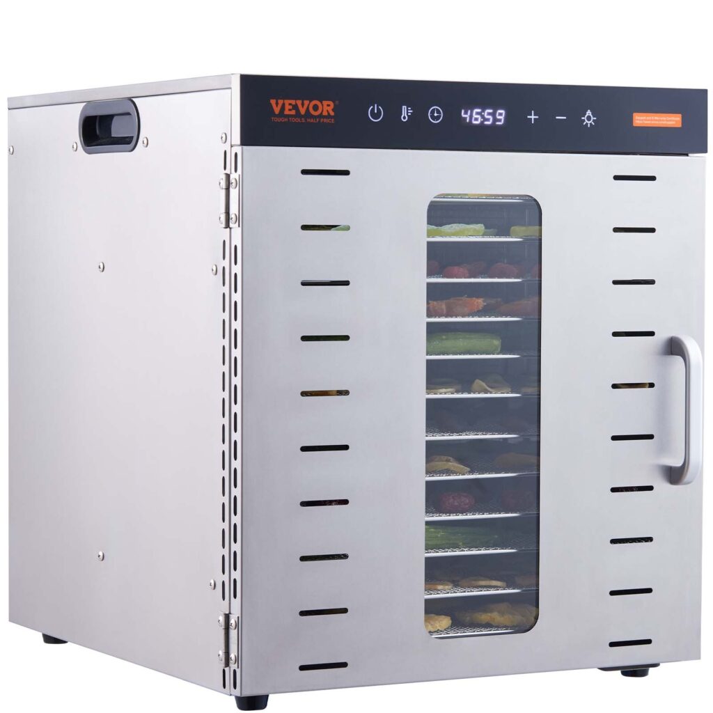 Дехидратор за храна VEVOR SS-10X, Мощност 1000W, 10 решетки, Температурен диапазон от 30°C до 90°C