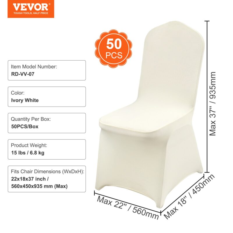 Комплект Калъфи за столове VEVOR RD-VV-07, Еластичен спандекс, Слонова кост, 50 броя - Image 7