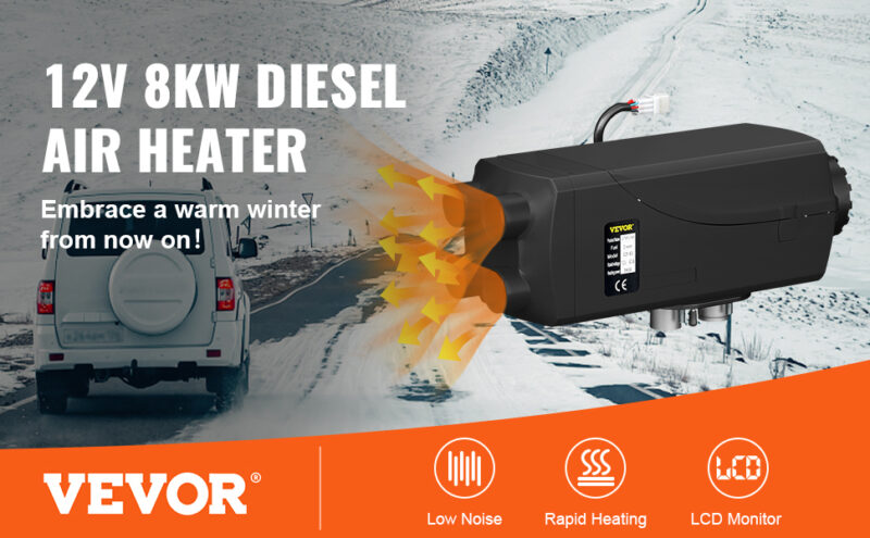 Суха дизелова печка с 4 изхода VEVOR WF-5001, Мощност 8 kW, Резервоар 10 л, Напрежение 12V - Image 3