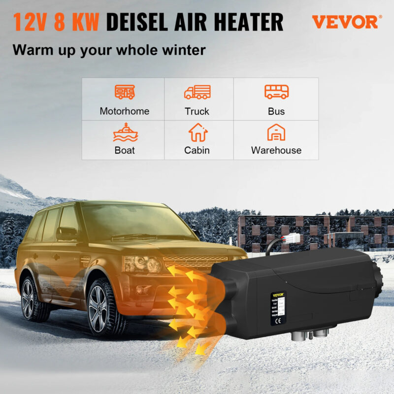 Суха дизелова печка с 4 изхода VEVOR WF-5001, Мощност 8 kW, Резервоар 10 л, Напрежение 12V - Image 4