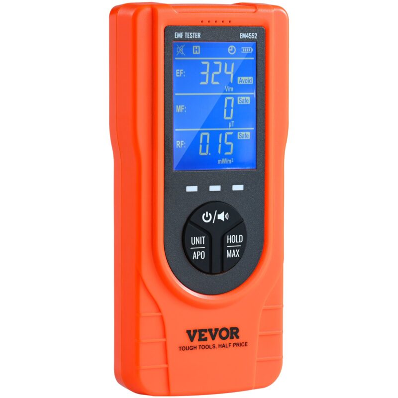 EMF детектор VEVOR EM4552 За измерване на електрически (EF), магнитни (MF) и радиочестотни (RF) излъчвания