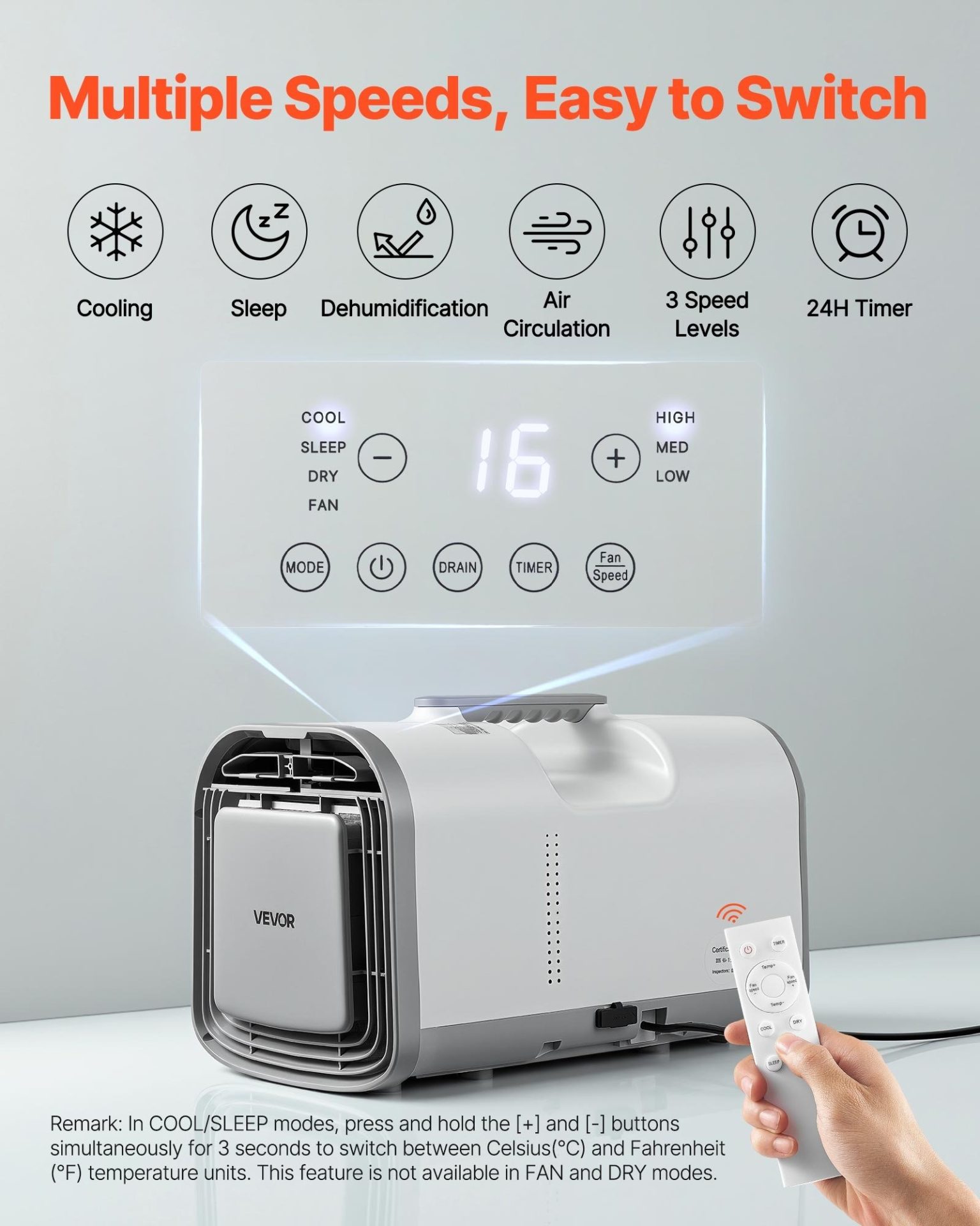 Климатик за палатка VEVOR S03 Pro, Мощност 530W, DC 24V захранване, Режими охлаждане, сън, вентилатор, обезвлажняване - Image 2