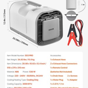 Климатик за палатка VEVOR S03 Pro, Мощност 530W, DC 24V захранване, Режими охлаждане, сън, вентилатор, обезвлажняване - Image 7