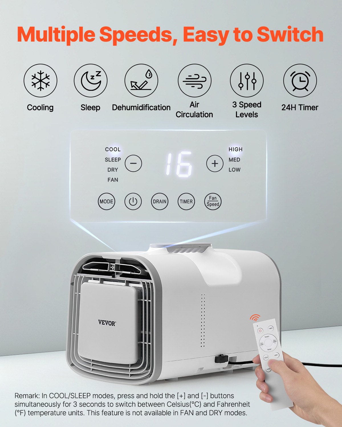 Климатик за палатка VEVOR S03 Pro, Мощност 530W, DC 24V захранване, Режими охлаждане, сън, вентилатор, обезвлажняване - Image 4