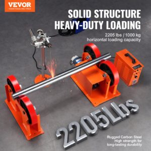 Заваръчна стойка VEVOR HDTR-1000 в действие с монтирана тръба и искри при заваряване. Изображението показва масивна конструкция и натоварване до 1000 кг.