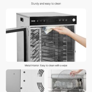 Почистване на металния интериор на VEVOR H12-CX001 с кърпа, с акцент върху корпус от 201 неръждаема стомана и съвместимост на тавите със съдомиялна машина