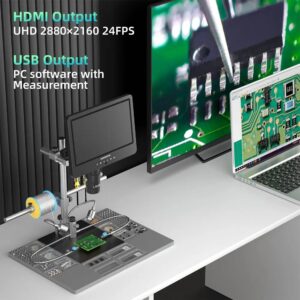 Andonstar AD249SM-Plus свързан към външен монитор и лаптоп чрез HDMI и USB